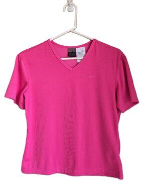 NIKE DRI-FIT AS-NEW Activewear Athletic Sports Top V-Neck Bright Pink Women's S